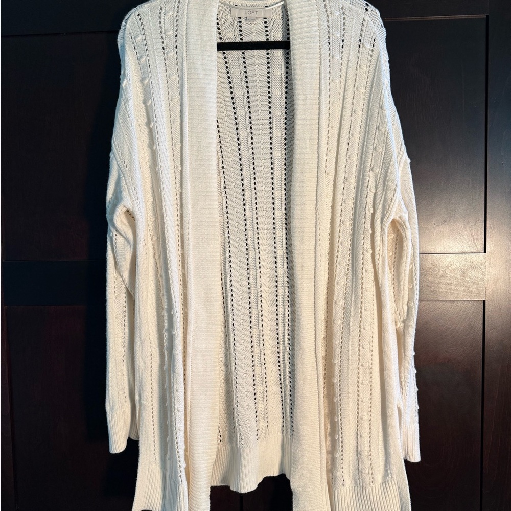 LOFT Cream Open-Front Cardigan